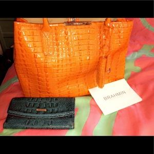 Orange 🍊 Brahmin satchel with wallet